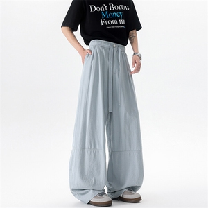 8XL-M 白色不透肌理感透气垂感休闲裤男夏季阔腿裤长裤K9137P60图片