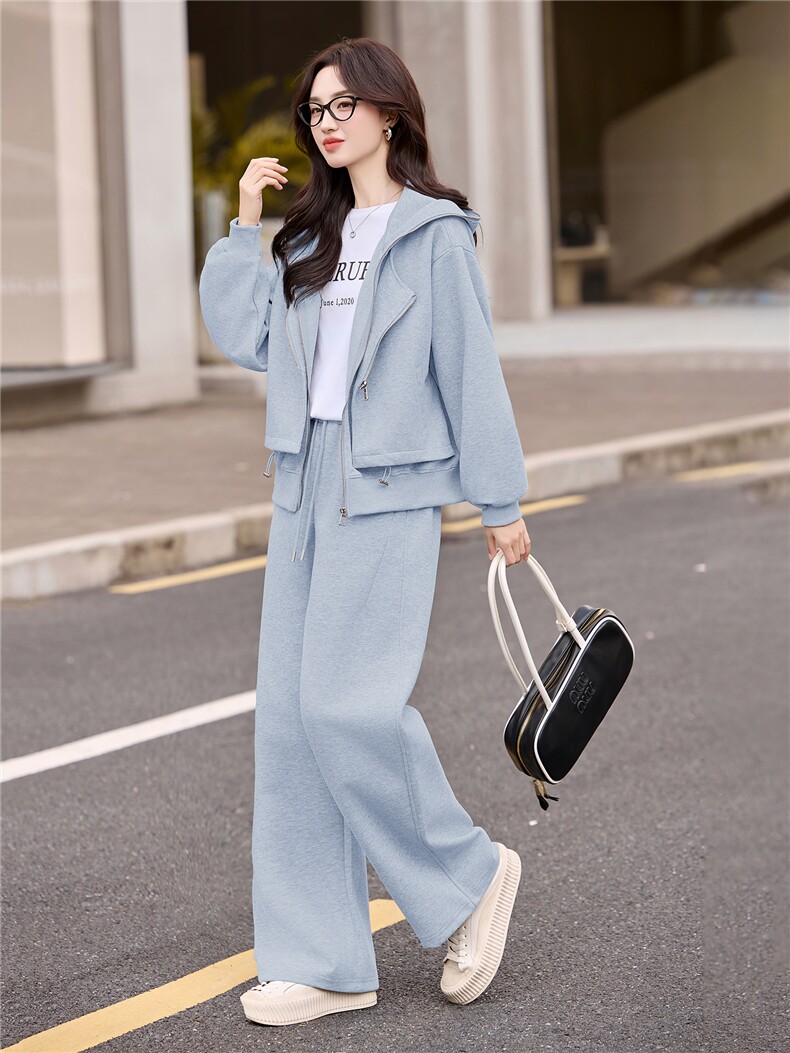 休闲运动女秋冬季2025新款气质减龄高级感短袖卫衣阔腿裤,女装套装/套裙,韩然一族
