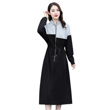 2021冬季新款加绒保暖不规则拼接拉链系带收腰显高连衣裙，女装连衣裙，潮品会