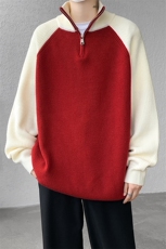 8XL-M半拉链立领毛衣外套男针织衫慵懒拼接插肩袖线衣MY19001P78，男装针织衫/毛衣，电商B312
