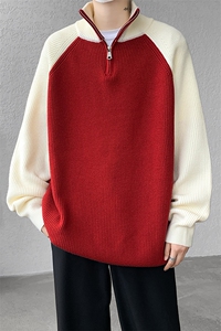 8XL-M半拉链立领毛衣外套男针织衫慵懒拼接插肩袖线衣MY19001P78图片