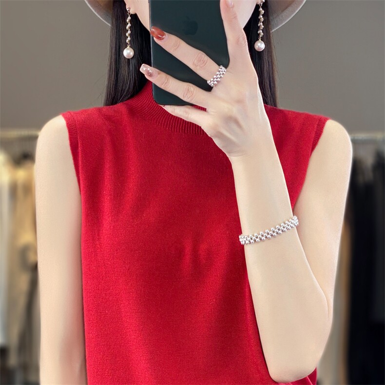 气质简约吊带背心女内搭半高领修身针织衫2023新款春秋无袖打底衫,针织衫/毛衣,大美人高端店