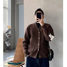 8231美式复古简约针织衫新款潮牌慵懒风大V领长袖开衫毛衣外套，男装针织衫/毛衣，星座308A-1（原309B-1）