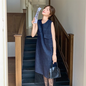 蓝色牛仔蕾丝拼接背心裙女2025夏季新款韩系高级感气质小众连衣裙图片