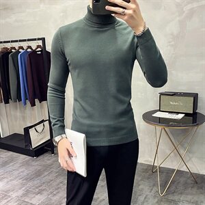 Y902 2021秋冬男修身毛衣品质好库存足-高领基础款-黑色图片