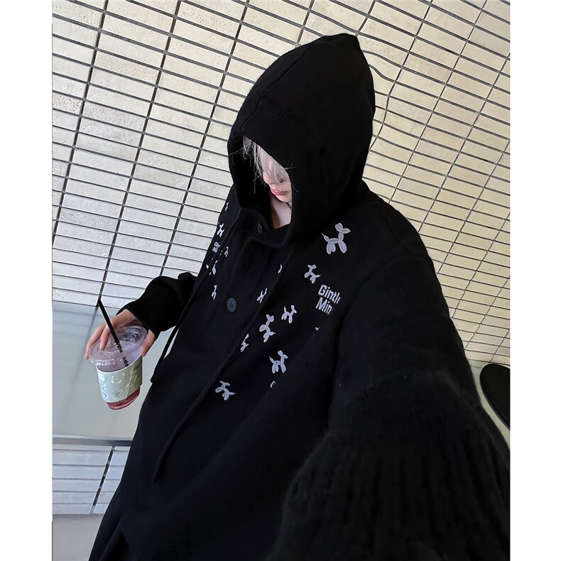 美式黑色连帽毛衣男款秋冬季慵懒晴纶针织衫外套 2209-P68图片 美式黑色连帽毛衣男款秋冬季慵懒晴纶针织衫外套 2209-P68图片