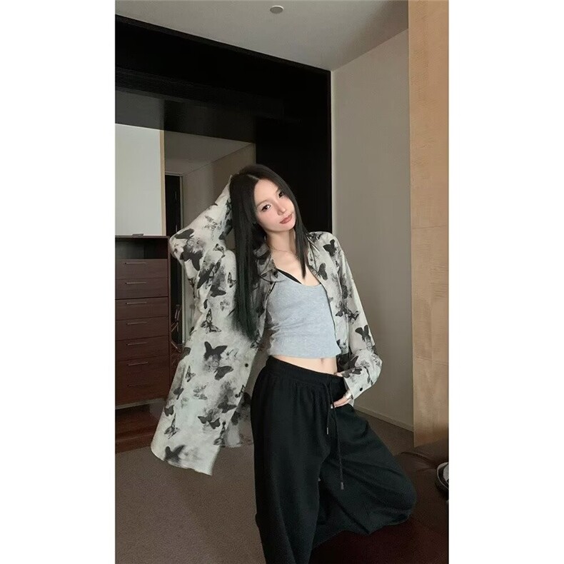 夏季男女长袖衬衫花蝴蝶扎染防晒设计感小众薄款开衫情侣外套上衣,男装防晒衣,星座1210-1
