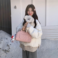 白色撞色拼接假两件保暖针织连帽羽绒服190-5083-90-P350K488，女装羽绒服，2B190