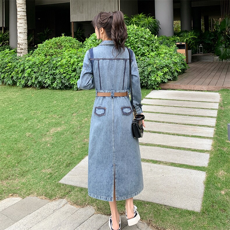 时尚复古牛仔连衣裙女2024春季新款时髦别致chic休闲风中长款裙子,女装连衣裙,点滴