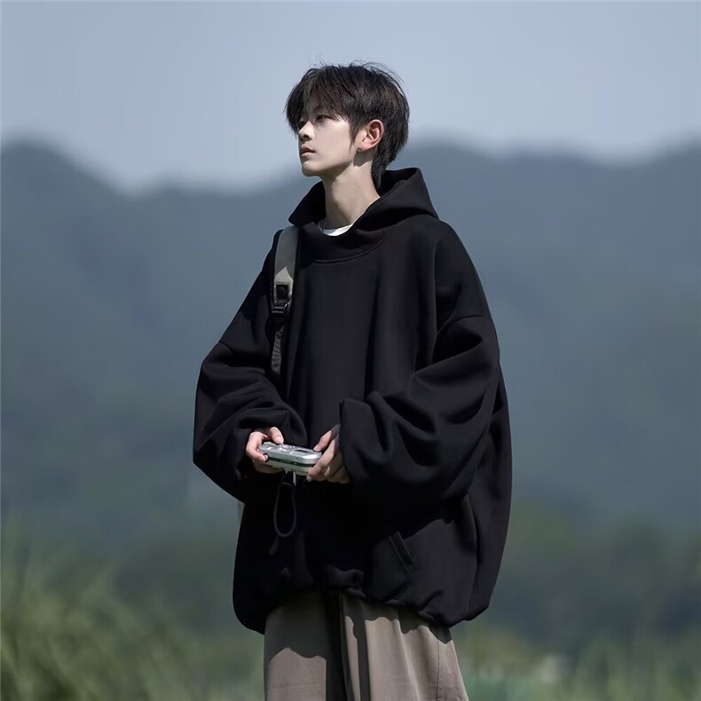 加绒卫衣男连帽2025秋冬新款ing美式宽松纯色潮牌情侣外套男,女装短外套,星座1210-1