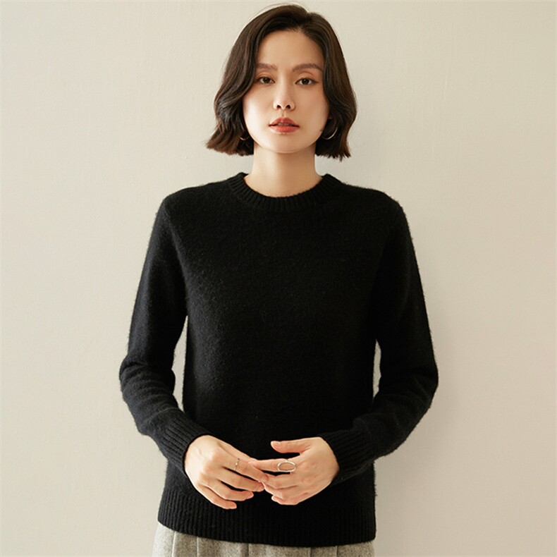 2024秋冬新款35%羊绒女士7针平面圆领羊绒衫,女装羊绒衫,纳丰羊绒