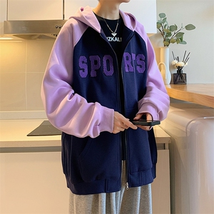 港风华棉拼接开衫连帽卫衣男宽松外套Y6522 P85图片