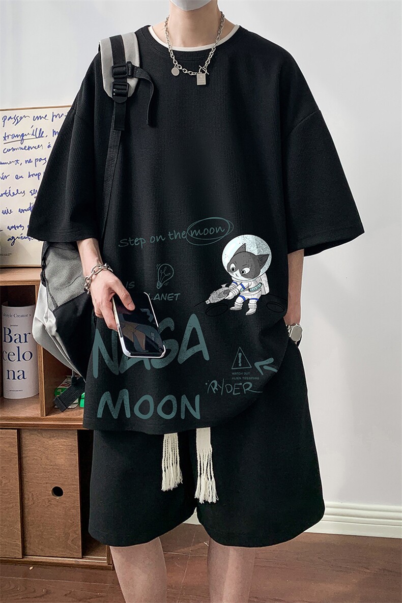 华夫格套装运动短袖t恤套装休闲两件套一套HZ84187-P44,男装T恤,电商A040