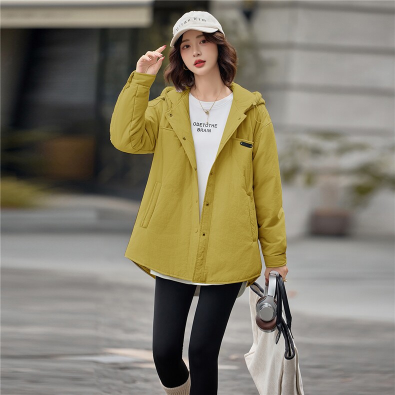 时尚休闲连帽加棉加厚外套女2025秋冬新款宽松百搭保暖轻薄款棉服,女装棉衣/棉服,贝蕾酷儿
