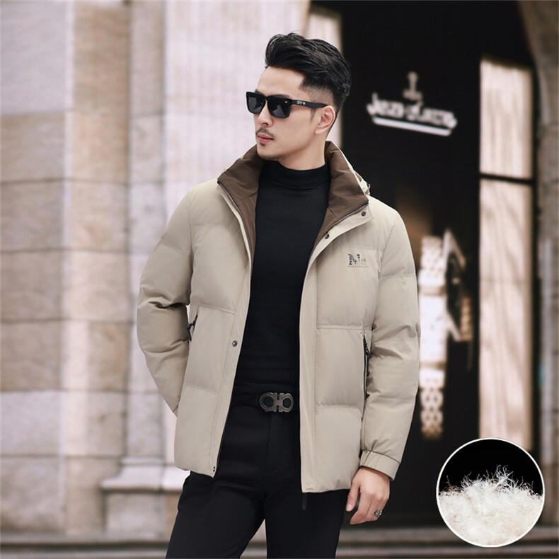 新款新标90绒中年羽绒服外套男士秋冬拆卸帽时尚休闲羽绒服夹克图片