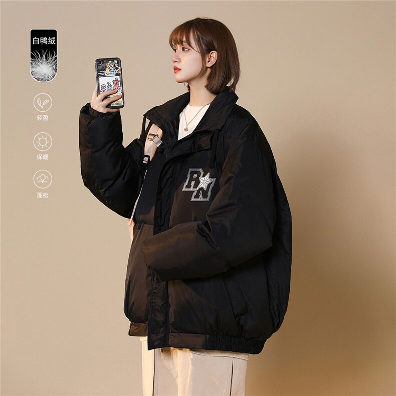 中性凯旋白鸭绒22冬季潮流印花保暖抽绳立领羽绒服YR216P195控258图片