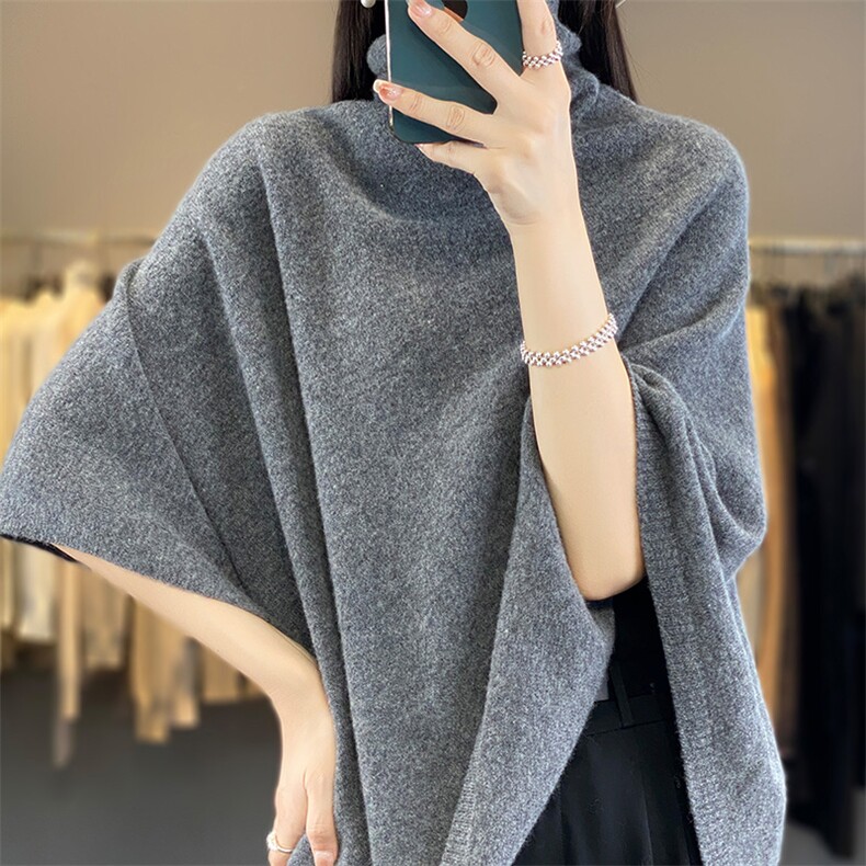 2024冬季新款羊毛衫大披肩围巾女纯色百搭羊绒披风外搭斗篷气质,饰品披肩,越洋羊