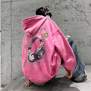 美式重磅水洗复古连帽卫衣潮流大码潮牌做旧XZ517A-BK6672-P68图片
