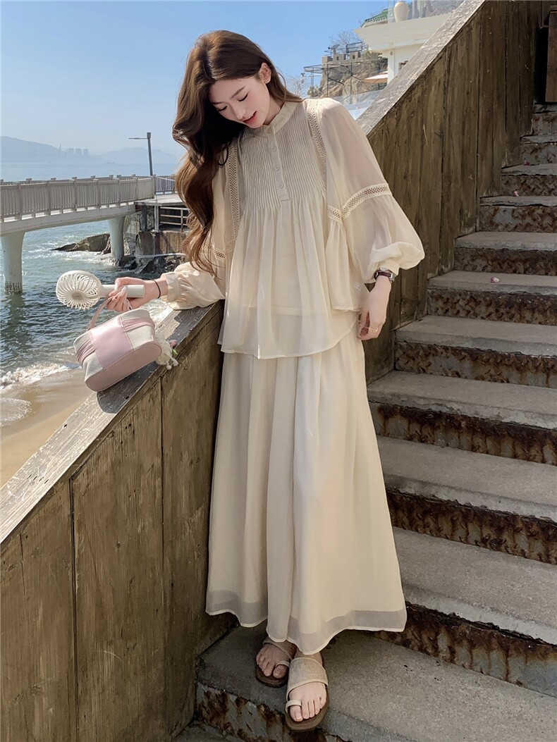 超仙时尚雪纺套装女2026春夏新款半透减龄显瘦流行阔腿裙裤三件套,女装套装/套裙,衣秀之家