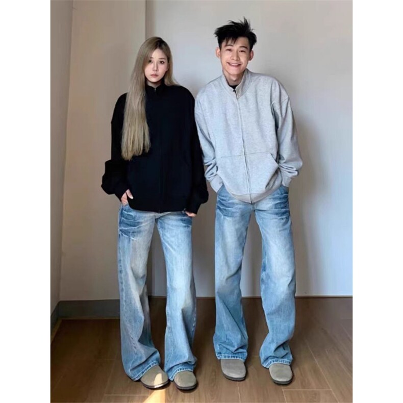 K1109-p38网络图）现货牛仔裤扎花无弹阔腿直筒裤老爹裤长裤，男装牛仔裤，星座103A-1