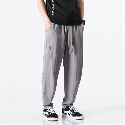 风夏季新款薄款透气棉麻飘带休闲大码哈伦裤灯笼裤K25/P55,男装休闲裤,钱塘713