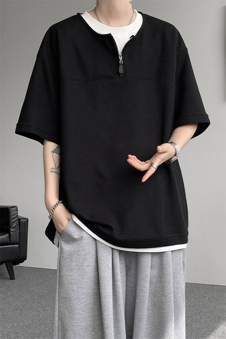 现货DX10140-特P38控78美式假俩件T恤领短袖男大码休闲半袖,男装T恤,电商A059