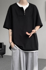现货DX10140-特P38控78美式假俩件T恤领短袖男大码休闲半袖，男装T恤，电商A059