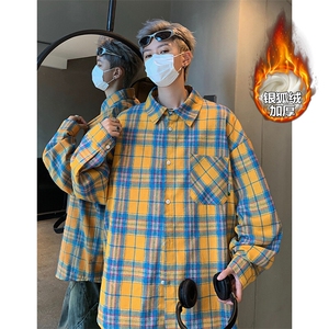 薄款改加绒特批P40无差价冬美式银狐绒格子衬衣外套男C2501J加绒图片