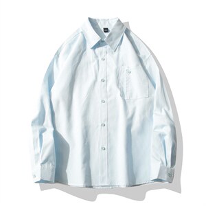 B413-1-DX6199春夏条纹男长袖衬衫纯色日系休闲宽松百搭衬衣外套，男装衬衫，电商B413-1