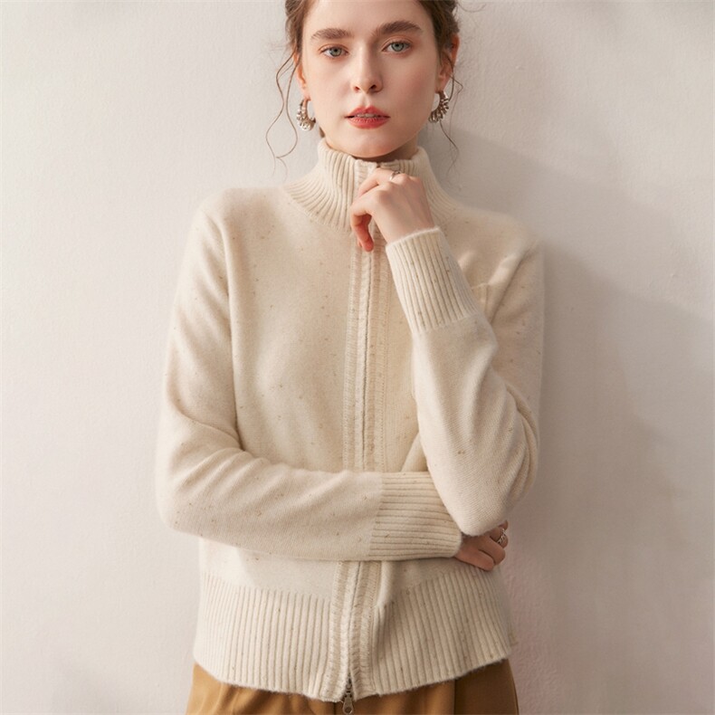 465克~亮丝宽松加厚山羊绒开衫2025秋冬新款立领拉链针织毛衣外套，女装针织衫/毛衣，朵沐纯羊绒