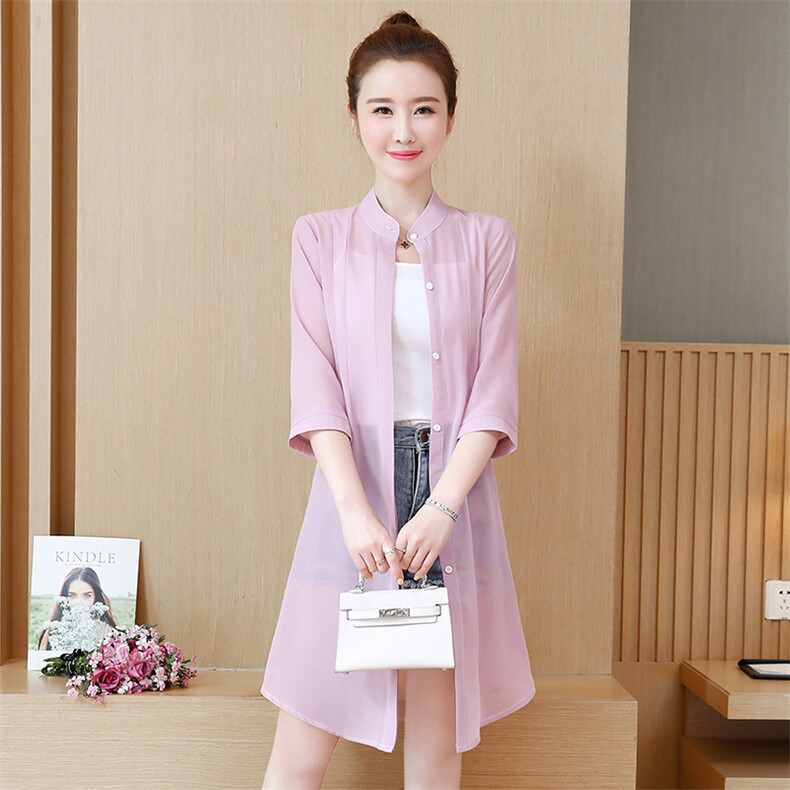 防晒衣女夏季中长款沙滩雪纺开衫百搭披肩空调衫外搭时尚气质宽松,女装防晒衣,尚羽泽网红店