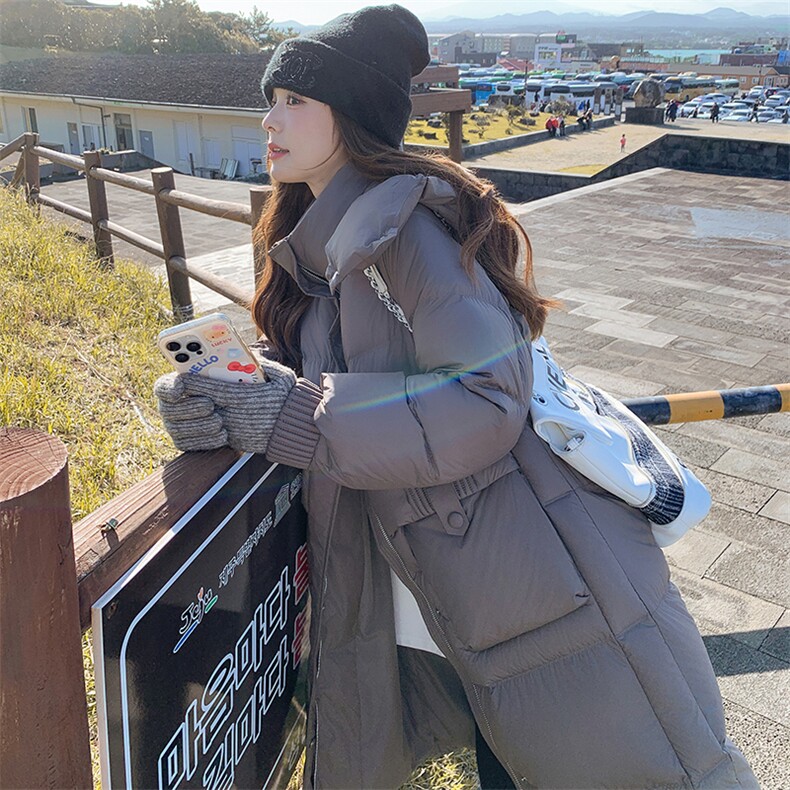 90%白鸭绒羽绒服女2024新款冬季保暖极简百搭连帽中长款外套,商品下架区,网红馆