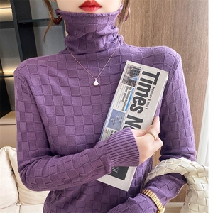 方块堆堆领2024秋装新款韩版显瘦套头女士针织打底上衣潮图片