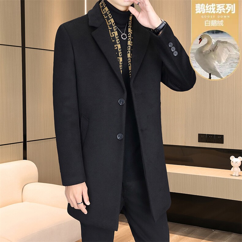 标鹅绒毛呢外套鹅绒内胆中长款羊毛外套男加厚羽绒服N7931-P230,男装羽绒服,星座310B-3