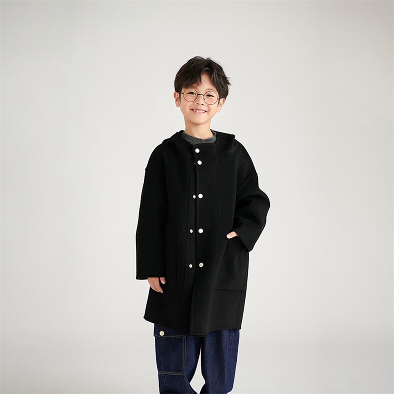 [羊毛]秋冬儿童羊毛长款连帽外套，童装外套，鑫贝羊绒