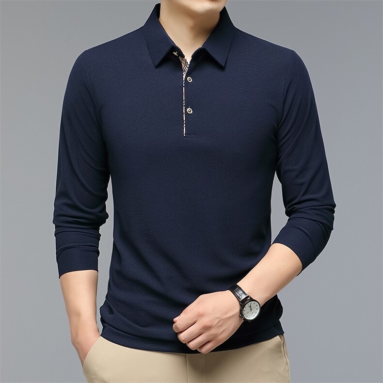 春秋季Polo衫中青年男士翻领打底上衣服新款休闲商务长袖t恤男潮,男装T恤,电商B212（原钱塘6029）