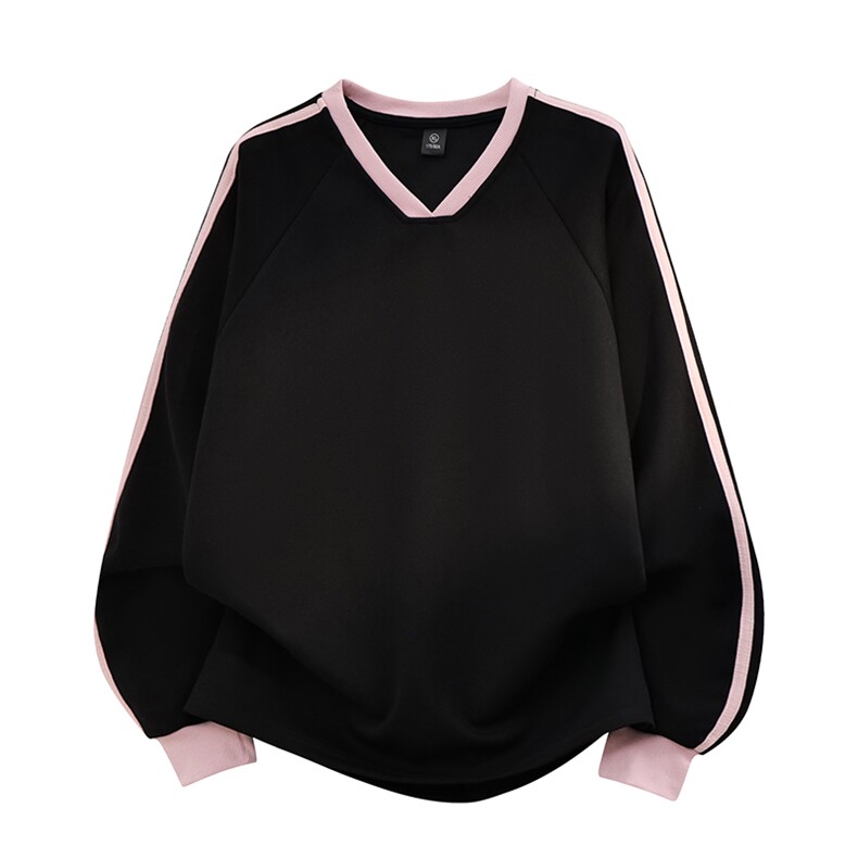 得物400克重磅全棉复合落肩V领全杠撞色卫衣外套RH135-特P35，女装短外套，星座610B-1