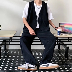 百搭无袖原宿长裤夏季马甲新款ins背心潮流休闲套装TZ104-P55，男装背心/马甲，星座910-1