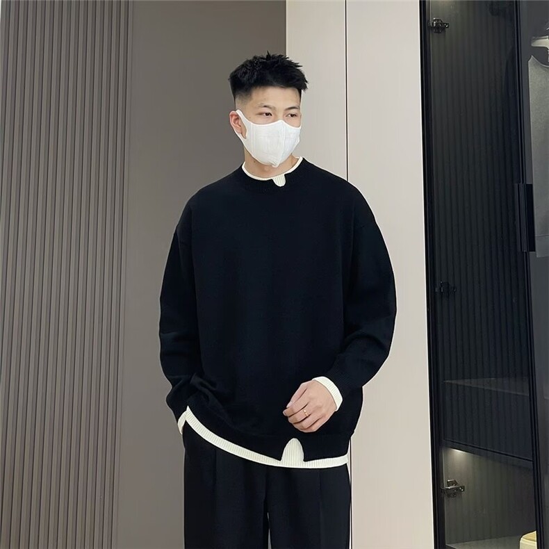 男士长袖红色毛衣圆领假两件新款潮流设计感针织衫MY217-P50,男装针织衫/毛衣,星座208-5