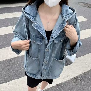 复古牛仔外套女春秋短款2025新款宽松港风百搭小个子毛边夹克上衣图片
