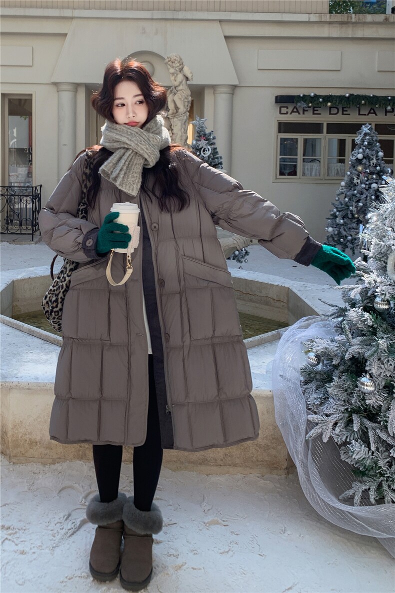 新品灯芯绒翻领长款羽绒服50白鸭绒2C271-9578-P335-K468,女装羽绒服,2C271