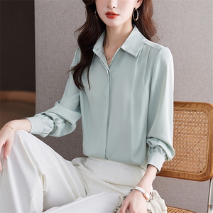气质百搭缎面衬衫女2024秋季新款设计感小众显瘦休闲衬衣图片