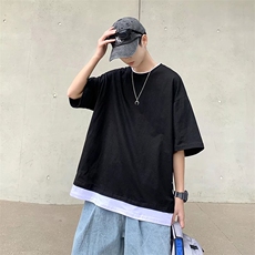 男圆领T恤宽松短袖假两件T恤H005P28，男装T恤，星座1116-2