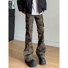 美式vibe高街迷彩多口袋修身工装裤嘻哈微喇裤男女K83096-P53网图，男装工装外套，电商B245