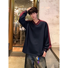 男女同款休闲复古感上衣V领复古长袖可二开拼色卫衣HY710TP38，男装卫衣，电商A102B