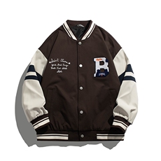 白底平铺港风上衣夹克宽松落肩拼色棒球服外套JK712-P75，男装夹克，星座1204-3