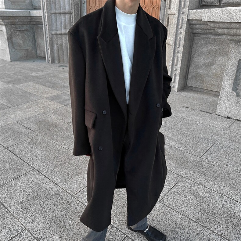 新款韩版毛呢大衣男士高级感中长款过膝秋冬季加厚呢子外套英伦风,男装毛呢大衣,星座710