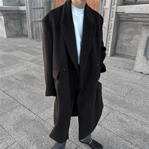 新款韩版毛呢大衣男士高级感中长款过膝秋冬季加厚呢子外套英伦风图片