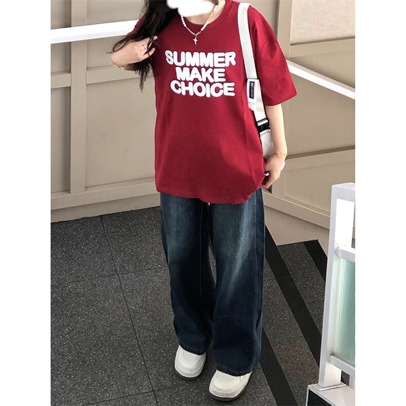 美式复古酒红色短袖t恤ins潮牌重磅宽松纯棉短袖oversize,男装T恤,星座310A-4