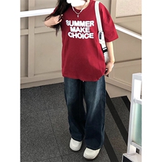 美式复古酒红色短袖t恤ins潮牌重磅宽松纯棉短袖oversize，男装T恤，星座310A-4